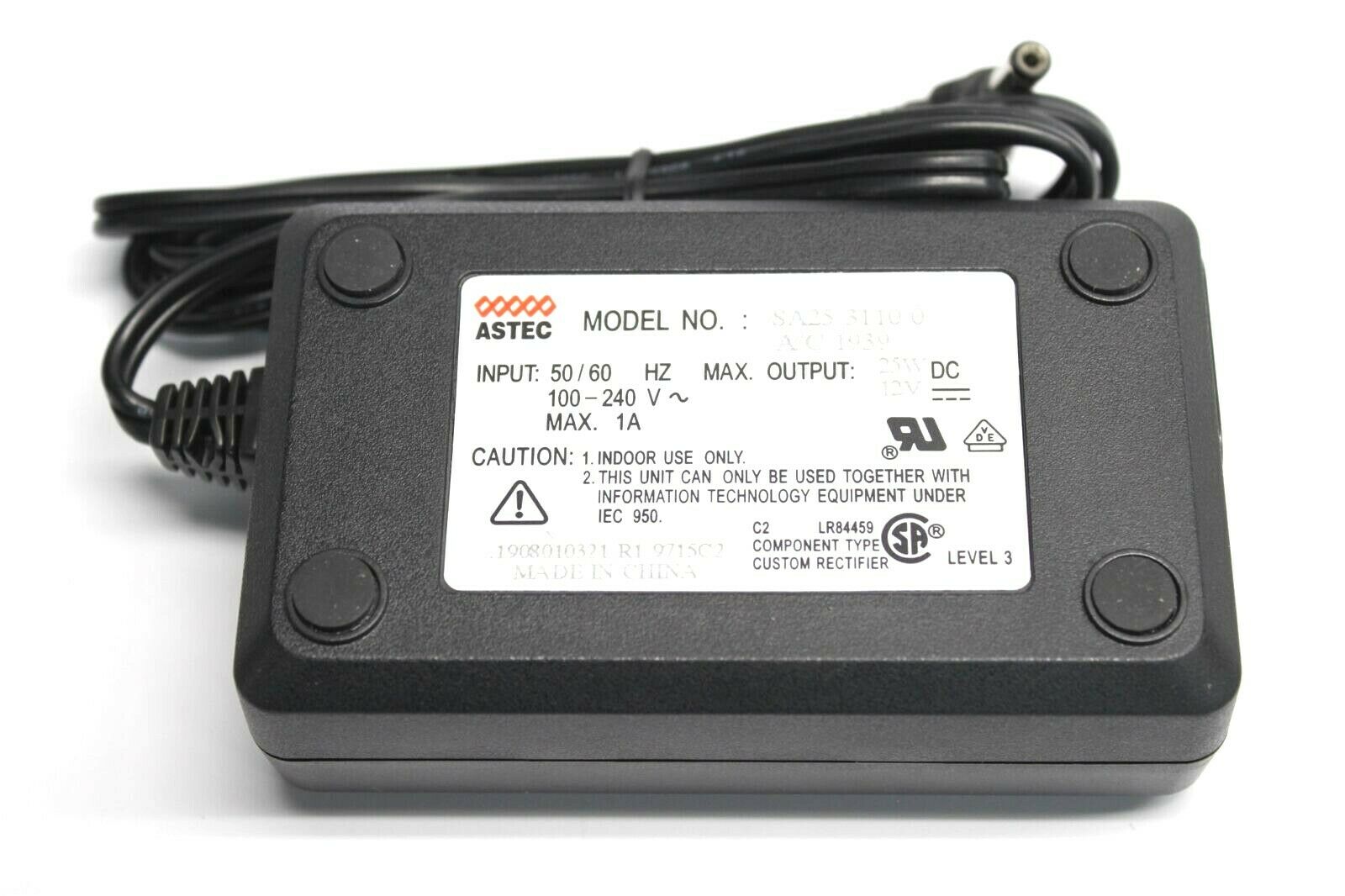 Astec SA25-3110-0 A/C 1939 Power Supply AC Adapter Output 12V 1A Brand: Astec Type: Adapter MPN: Does Not Apply M Astec SA25-3110-0 A/C 1939 Power Supply AC Adapter Output 12V 1A Brand: Astec Type: Adapter MPN: Does Not Apply M